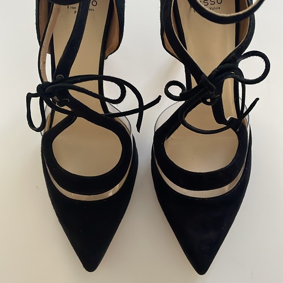 FRANCESCO RUSSO Black Suede Plexi Pumps. IT 39. - Picture 4 of 10